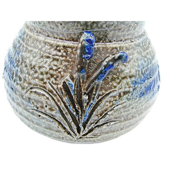 Vintage Handcrafted Pottery Vase Jar Floral Blue Gray Brown 8" Signed DW '87 - Picture 9 of 12